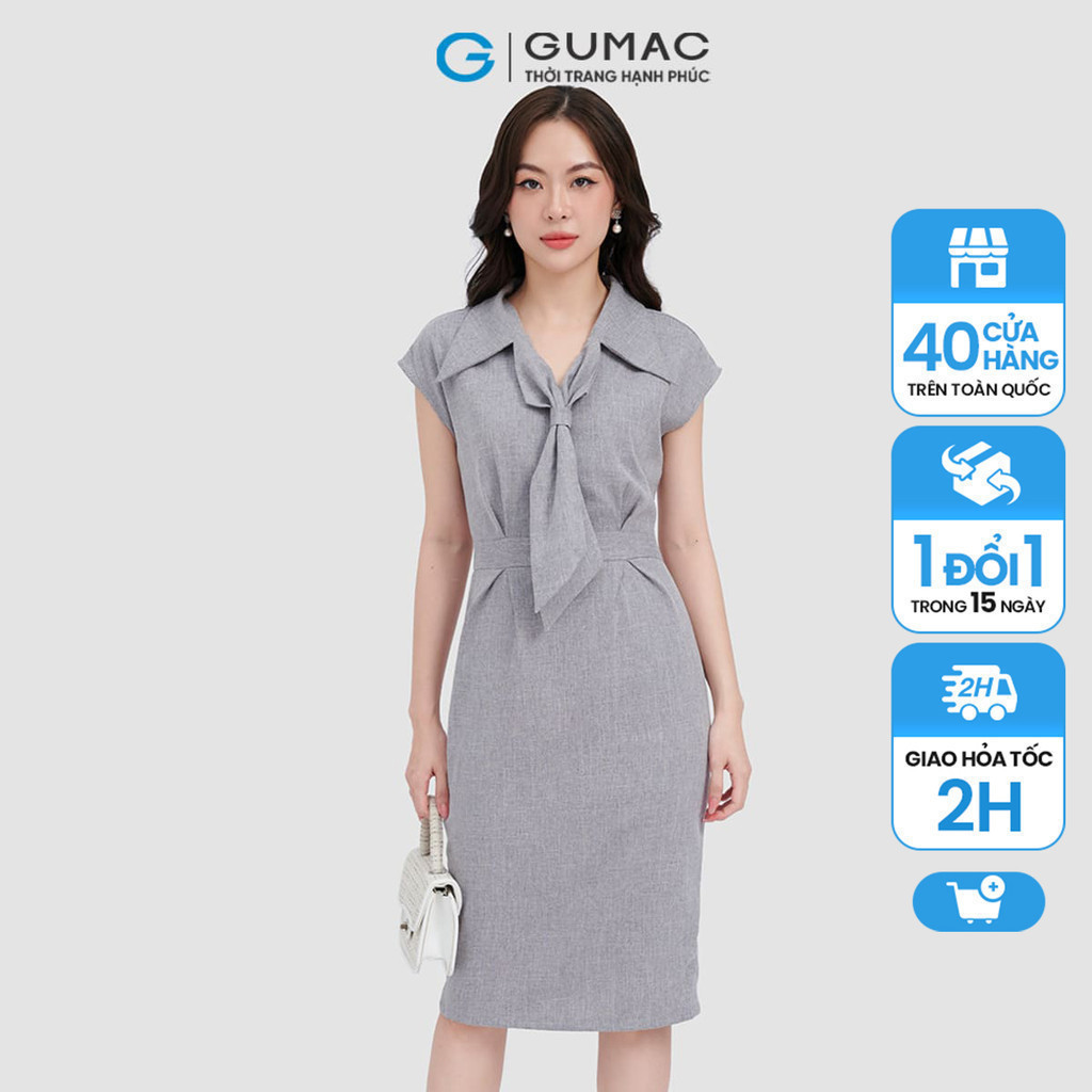 Đầm nữ GUMAC cổ vest thắt nơ  DC11059