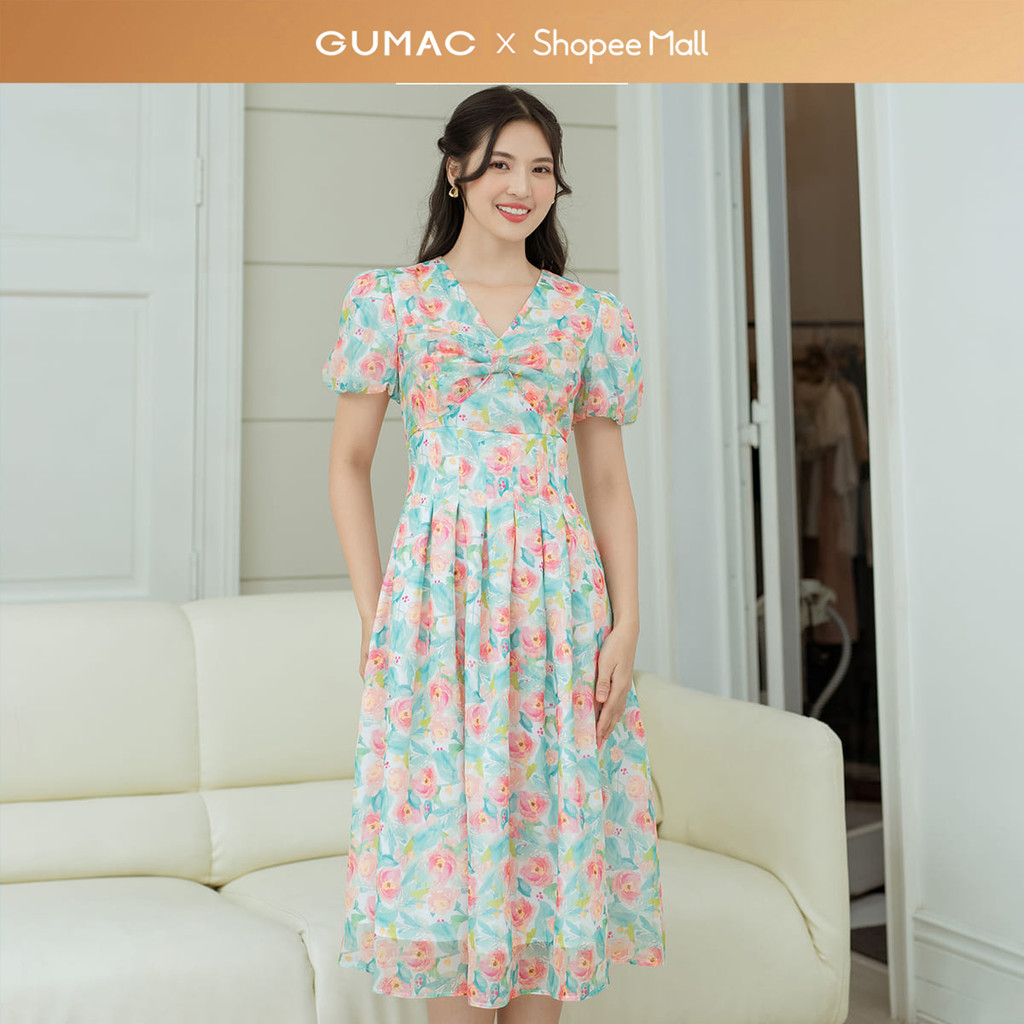 Đầm nữ GUMAC A chiết ly eo  DD08059