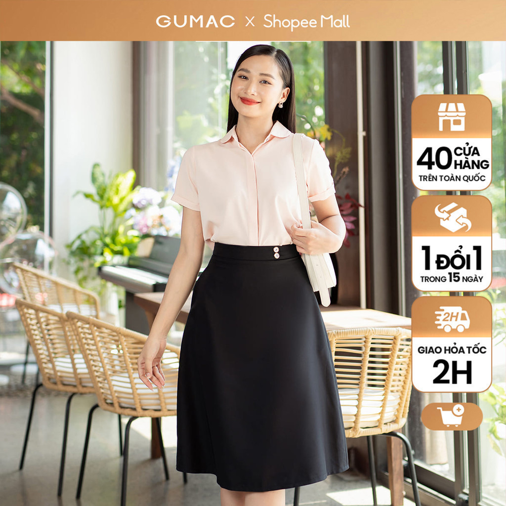 Chân váy nữ GUMAC phối nút eo  VD07014