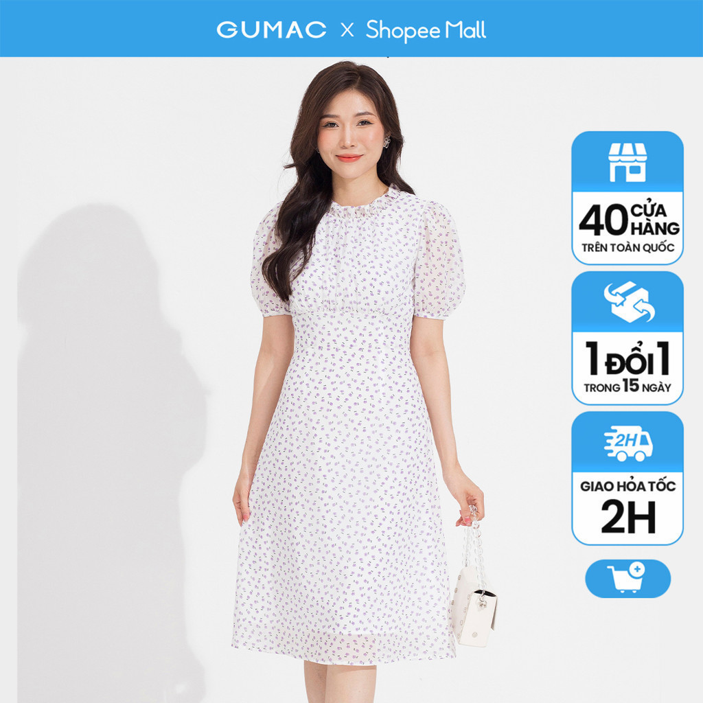 Đầm nữ GUMAC cổ bèo nhún  DD05087