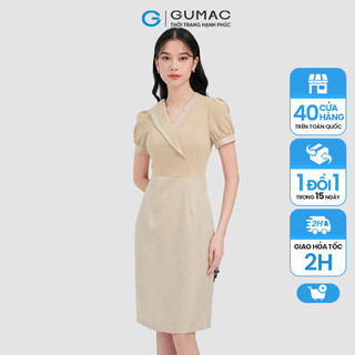 Đầm nữ GUMAC caro cổ phối viền  DC11060