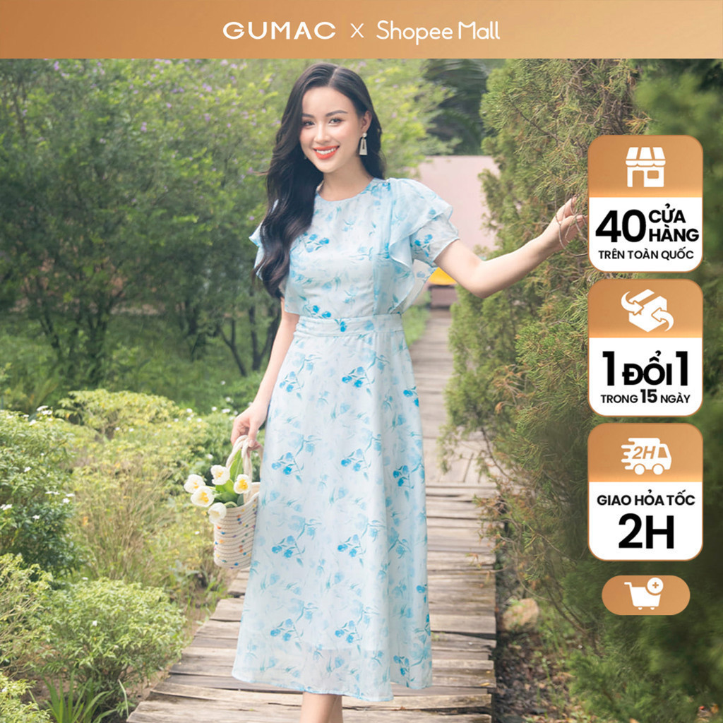 Đầm nữ GUMAC A bèo vai DD11031 
