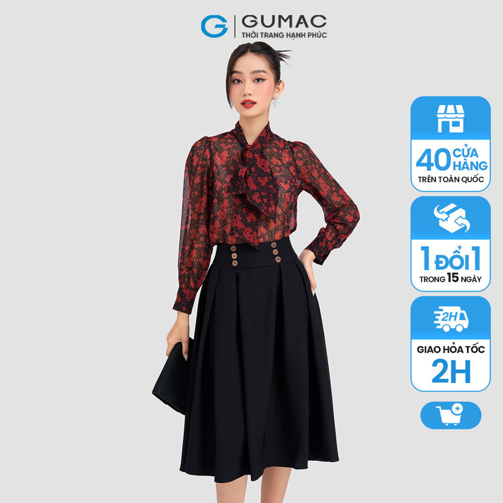 Chân váy nữ GUMAC xòe phối nút  LV1210