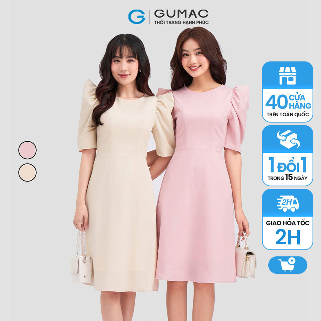 Đầm nữ GUMAC form A tay phồng  DC12060