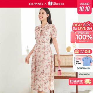 Đầm nữ GUMAC dáng xòe thiết kế cổ bèo thắt nơ  DD03068 - LDE0104