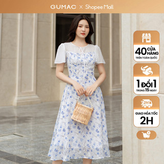Đầm nữ GUMAC hoa phối vải tơ  DD05038