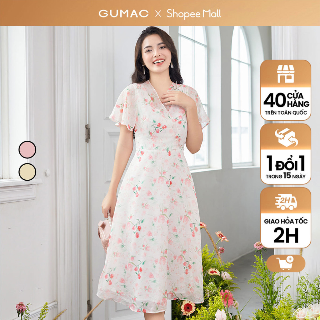 Đầm nữ GUMAC cổ tim kiểu phối  DD12061
