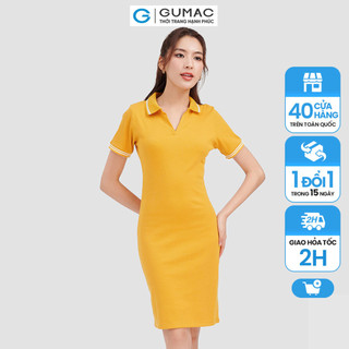 Đầm nữ GUMAC polo basic cổ V  vải thun co giản nhiều màu DC09016