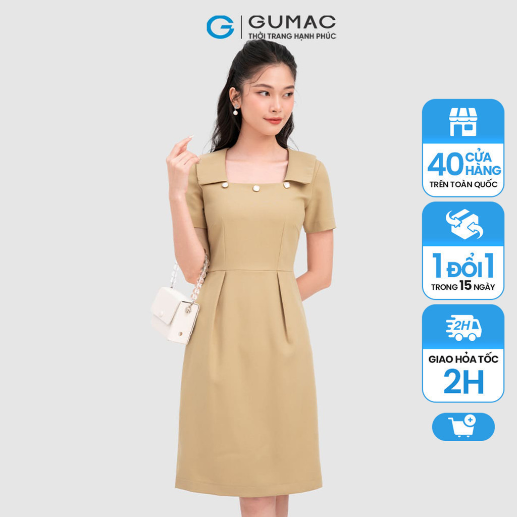 Đầm nữ GUMAC phối nút cổ  DC11089