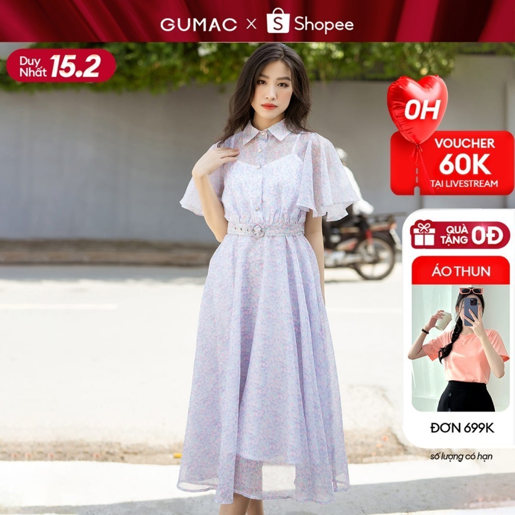Đầm nữ GUMAC A midi tay xòe  DD08077