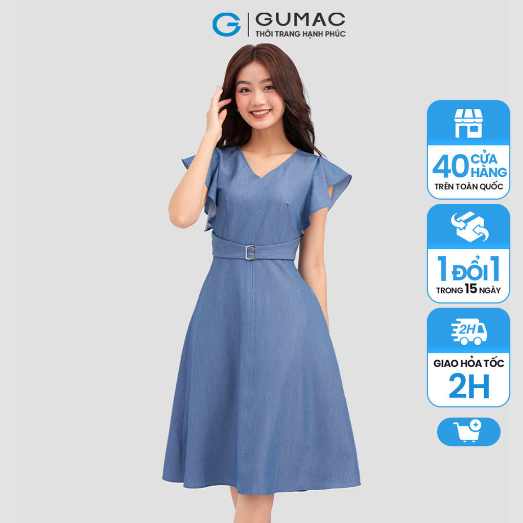 Đầm nữ GUMAC bèo thắt đai eo  DC12002