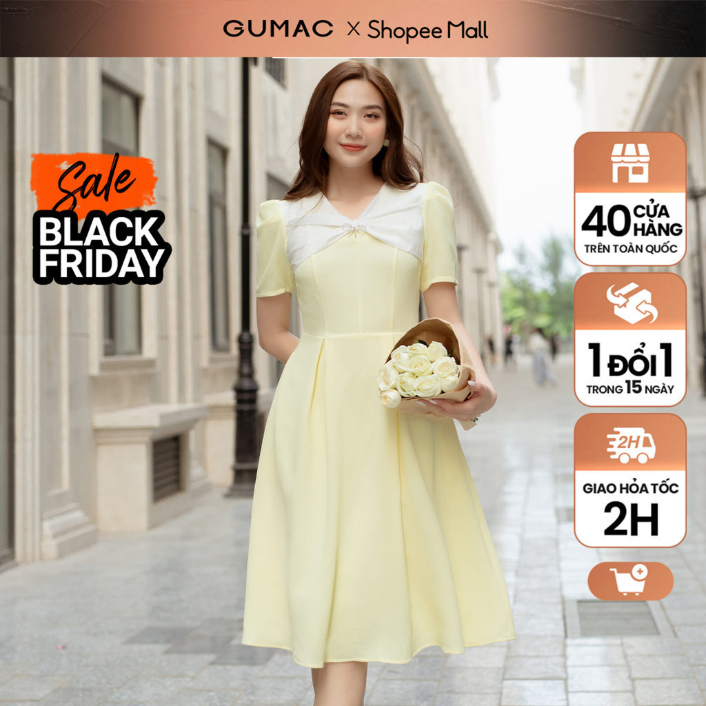 Đầm nữ GUMAC A cổ phối nơ  DD05084