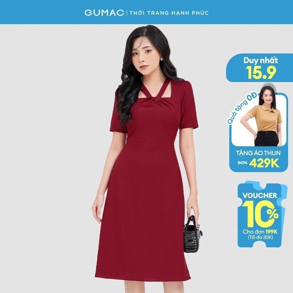 Đầm nữ GUMAC xoắn cổ  DC12003