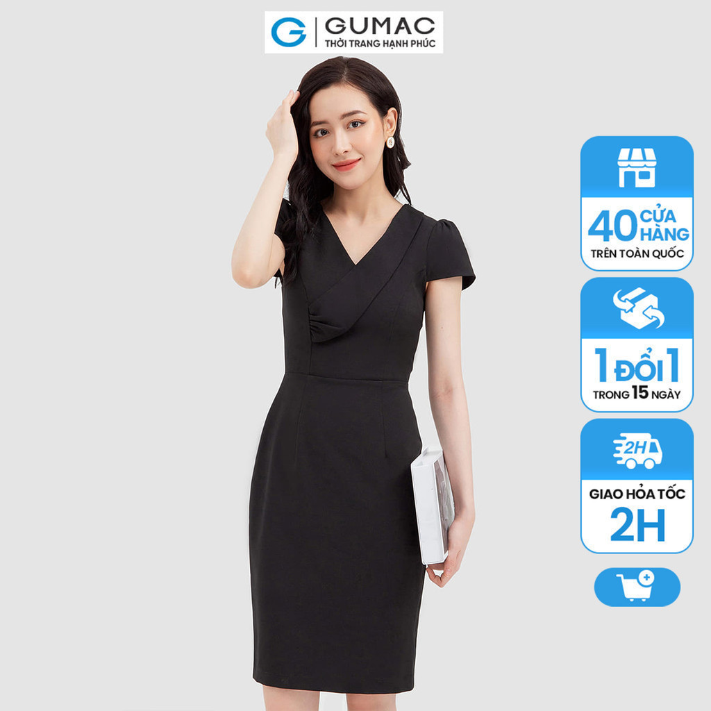Đầm nữ GUMAC body cổ V đắp DB11016 
