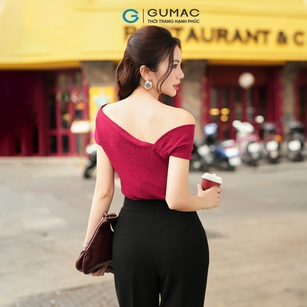 Áo thun nữ kiểu cổ lệch vai thanh lịch sang trọng vải mềm mịn thoáng mát thời trang GUMAC LATE0932 | BigBuy360 - bigbuy360.vn