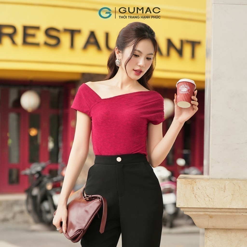Áo thun nữ kiểu cổ lệch vai thanh lịch sang trọng vải mềm mịn thoáng mát thời trang GUMAC LATE0932 | BigBuy360 - bigbuy360.vn