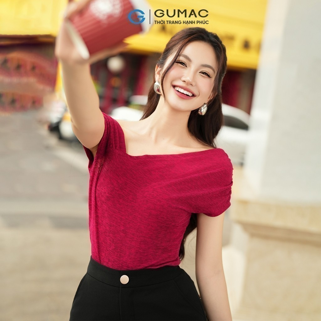 Áo thun nữ kiểu cổ lệch vai thanh lịch sang trọng vải mềm mịn thoáng mát thời trang GUMAC LATE0932 | BigBuy360 - bigbuy360.vn