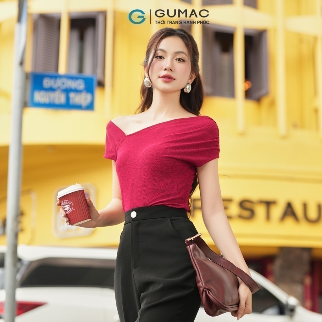 Áo thun nữ kiểu cổ lệch vai thanh lịch sang trọng vải mềm mịn thoáng mát thời trang GUMAC LATE0932 | BigBuy360 - bigbuy360.vn