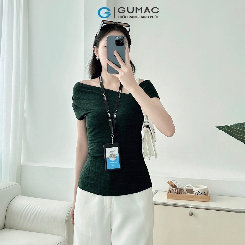 Áo thun nữ kiểu cổ lệch vai thanh lịch sang trọng vải mềm mịn thoáng mát thời trang GUMAC LATE0932 | BigBuy360 - bigbuy360.vn