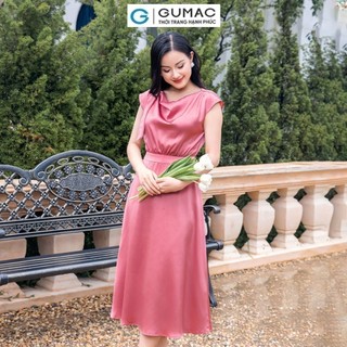 Đầm nữ GUMAC A cổ đổ tay liền phối phụ kiện sang trọng lụa mềm mát DD11013 
