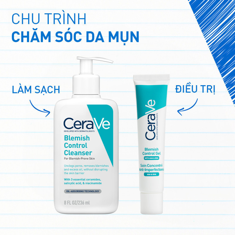 Sữa rửa mặt giảm mụn không gây khô da, không gây tổn hại bảo vệ hàng rào da - CeraVe Blemish Control Cleanser 236ml | BigBuy360 - bigbuy360.vn