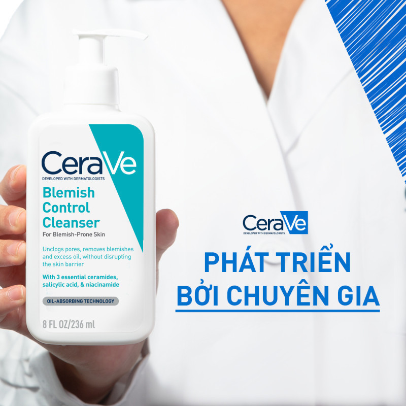 Sữa rửa mặt giảm mụn không gây khô da, không gây tổn hại bảo vệ hàng rào da - CeraVe Blemish Control Cleanser 236ml | BigBuy360 - bigbuy360.vn