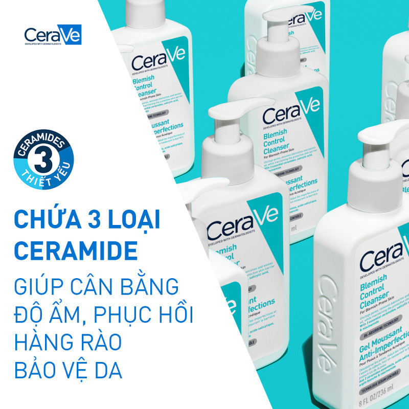 Sữa rửa mặt giảm mụn không gây khô da, không gây tổn hại bảo vệ hàng rào da - CeraVe Blemish Control Cleanser 236ml | BigBuy360 - bigbuy360.vn
