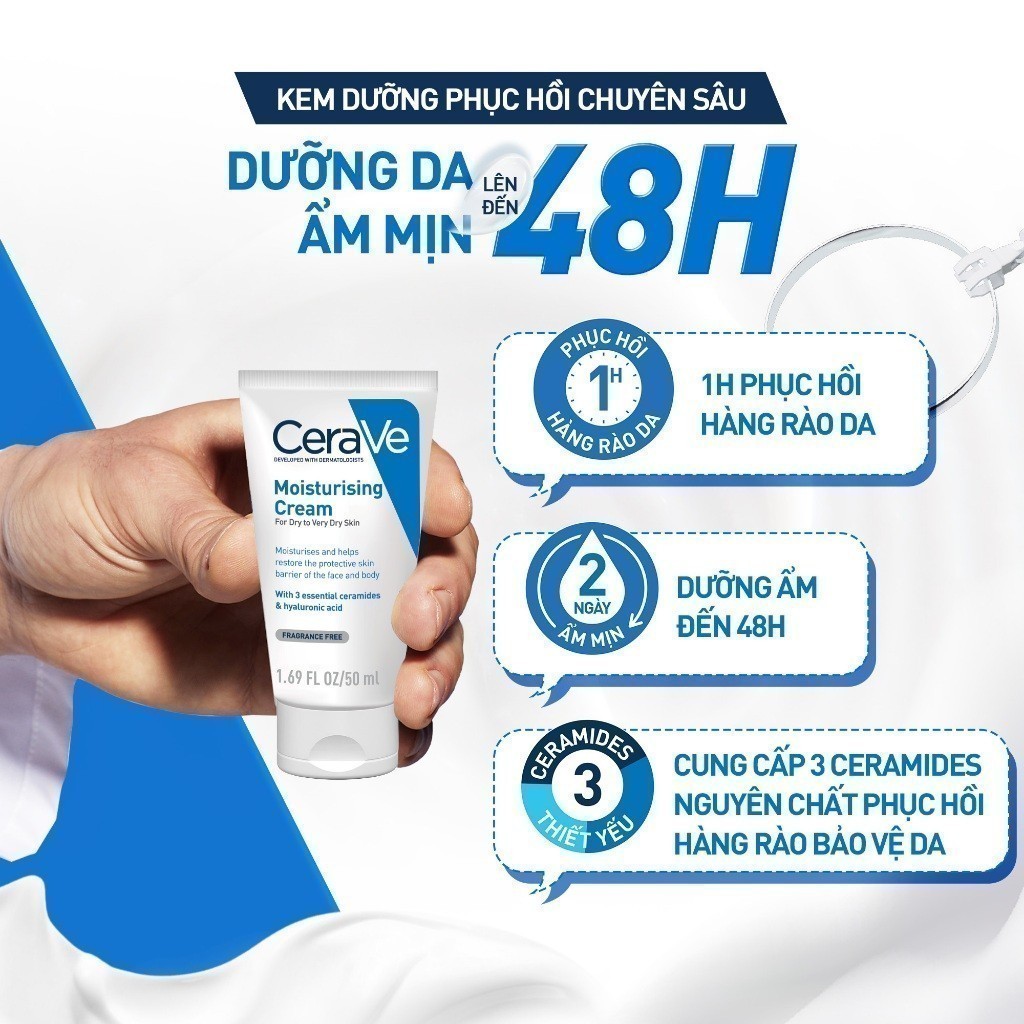 Kem dưỡng ẩm phục hồi chuyên sâu và giữ da ẩm mịn suốt 48H CERAVE MOISTURISING CREAM 50ML | BigBuy360 - bigbuy360.vn