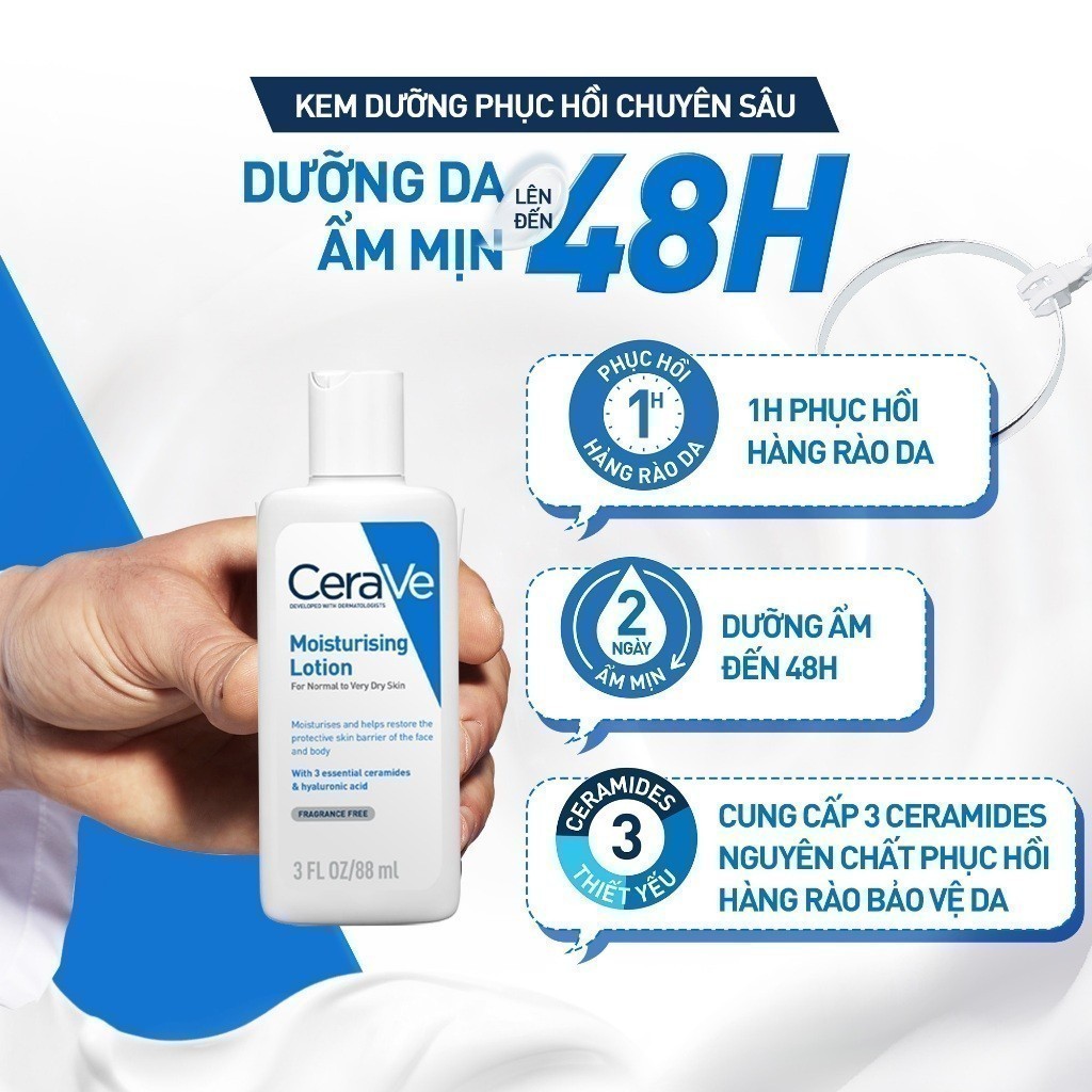 Sữa dưỡng ẩm phục hồi chuyên sâu và giữ da ẩm mịn suốt 48H CERAVE MOISTURISING LOTION 88ML | BigBuy360 - bigbuy360.vn