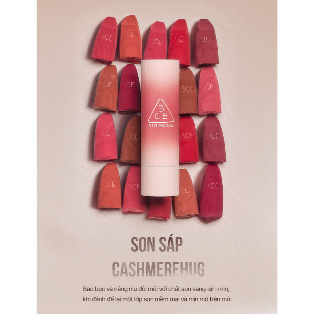 [MEGA 6.6|Add in] Son Len Mịn Lì Mềm Môi 3CE Cashmere Hug Lipstick 3.5g Hasaki Sản Phẩm Chính Hãng | BigBuy360 - bigbuy360.vn