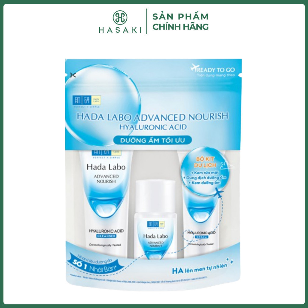 Bộ Hada Labo Dưỡng Ẩm Da 3 Món (Kem Rửa Mặt 15g + Dung Dịch Dưỡng 20ml + Kem Dưỡng 12g) Hasaki
