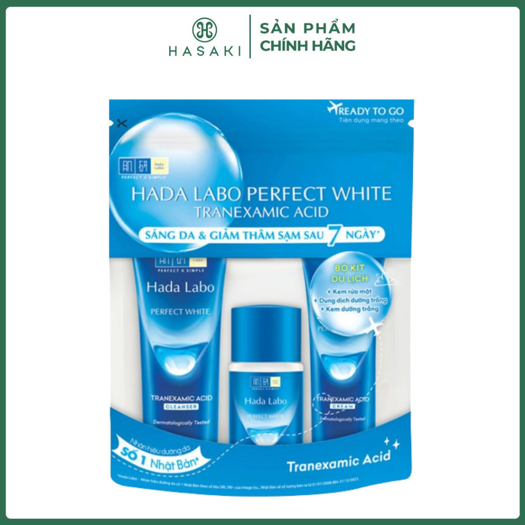 Bộ Hada Labo Dưỡng Sáng Da 3 Món (Kem Rửa Mặt 15g + Dung Dịch Dưỡng 20ml + Kem Dưỡng 12g) Hasaki