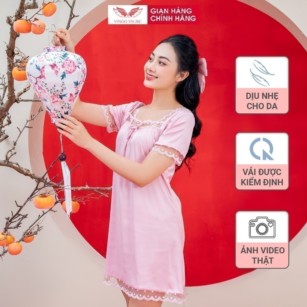Váy ngủ đồ ngủ mặc nhà lụa VINGO/VINGORIA xuân hè N399 | BigBuy360 - bigbuy360.vn