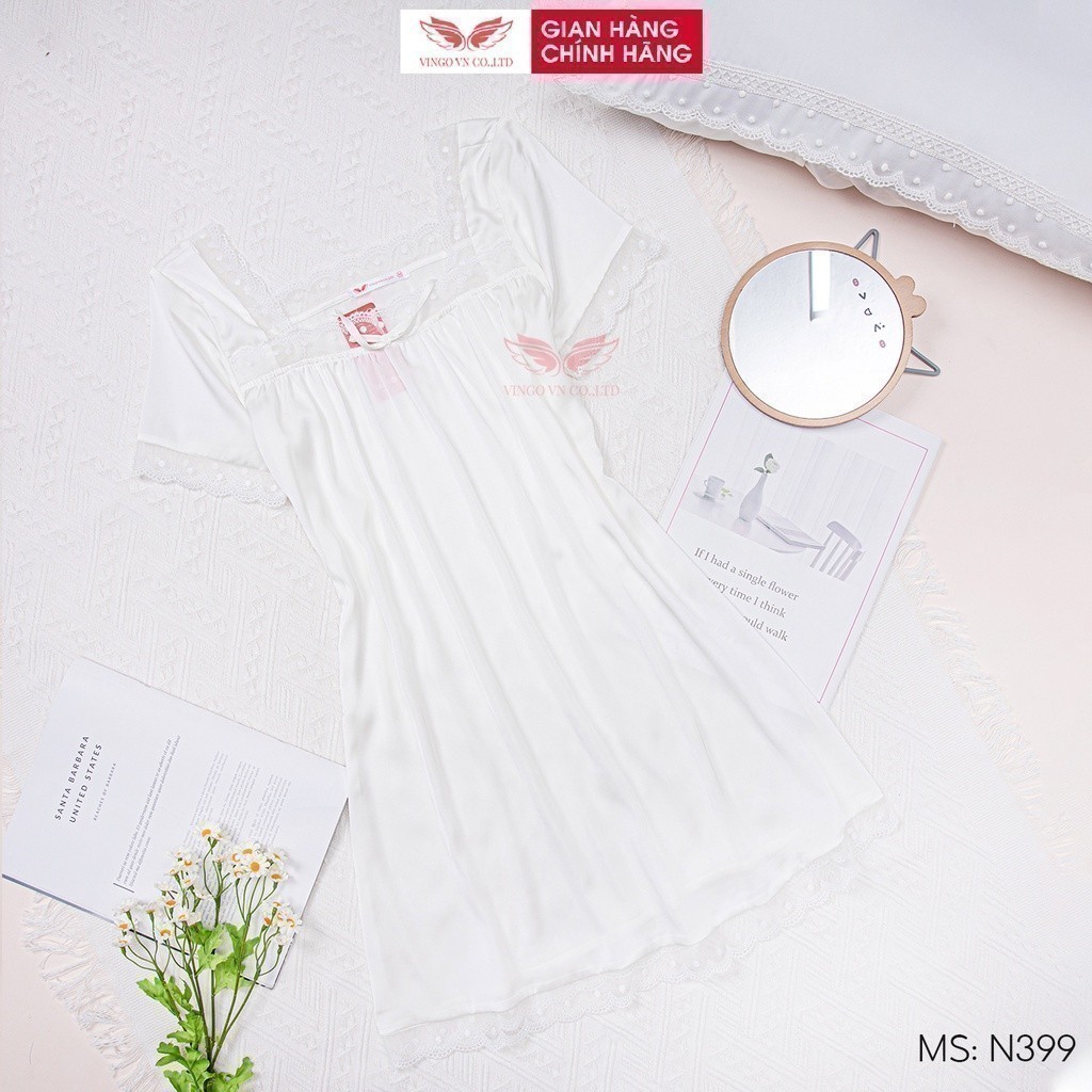 Váy ngủ đồ ngủ mặc nhà lụa VINGO/VINGORIA xuân hè N399 | BigBuy360 - bigbuy360.vn