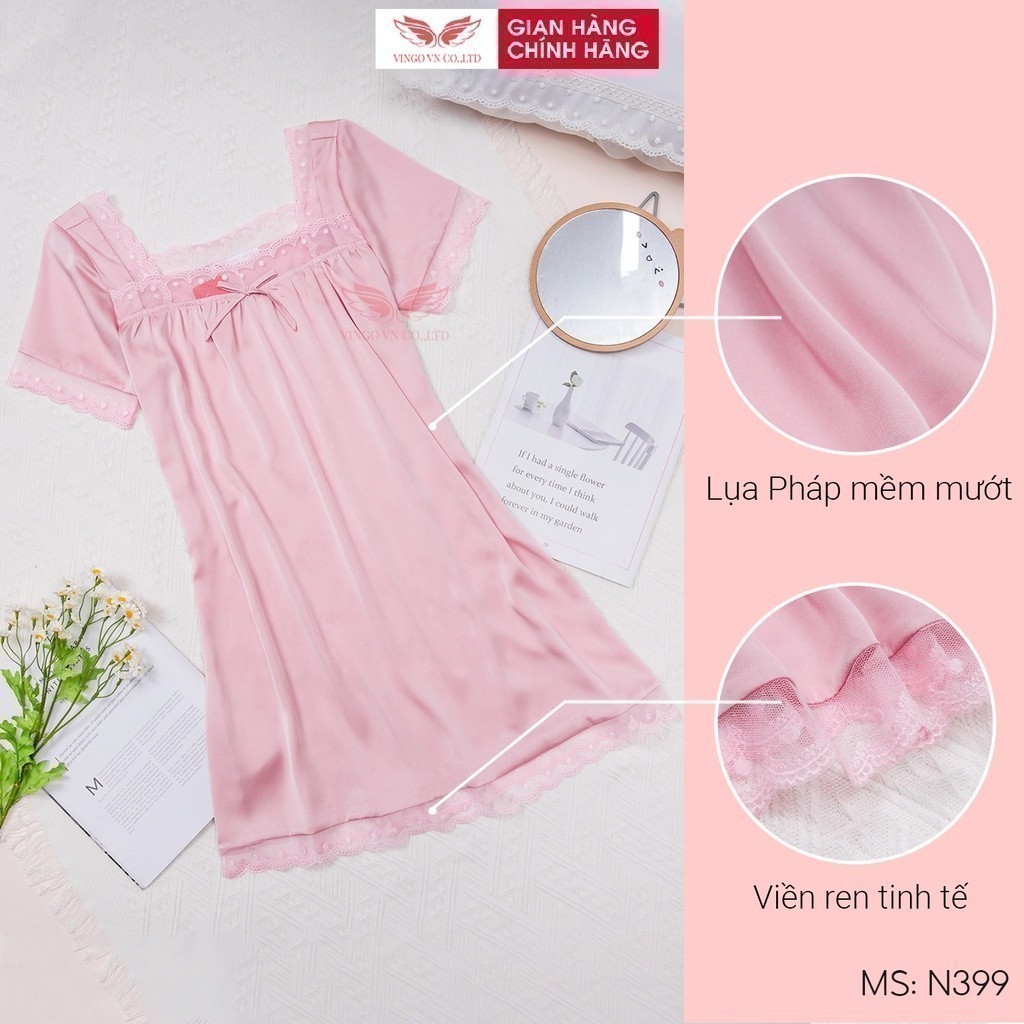 Váy ngủ đồ ngủ mặc nhà lụa VINGO/VINGORIA xuân hè N399 | BigBuy360 - bigbuy360.vn