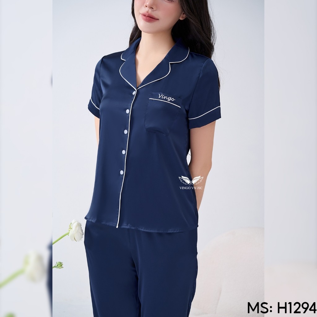 Bộ đồ ngủ Pijama mặc nhà lụa VINGO/VINGORIA tay ngắn xuân hè H693 | BigBuy360 - bigbuy360.vn
