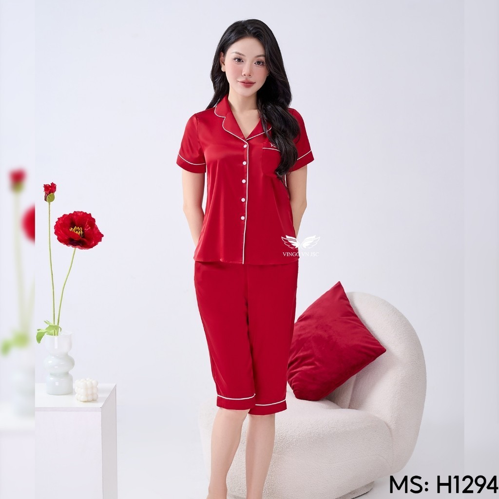 Bộ đồ ngủ Pijama mặc nhà lụa VINGO/VINGORIA tay ngắn xuân hè H693 | BigBuy360 - bigbuy360.vn