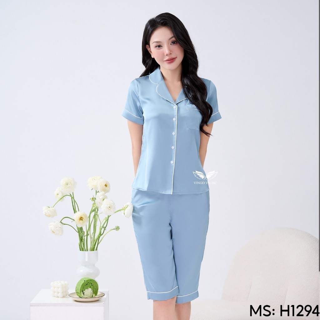 Bộ đồ ngủ Pijama mặc nhà lụa VINGO/VINGORIA tay ngắn xuân hè H693 | BigBuy360 - bigbuy360.vn