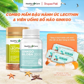 Combo Mầm Đậu Nành Úc Healthy Care Super Lecithin 1200mg 100 Viên & Viên Uống Bổ Não Healthy Care Ginkgo Biloba 100 Viên