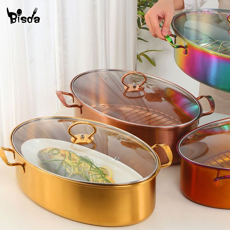 buyer star304Nồi hấp cá bằng thép không gỉ với hai đĩa gốm, nồi hầm sang trọng cho gia đình, lớp hấp