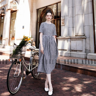 Đầm babydoll caro đen NGADO , đầm nữ , Váy vintage , Váy mùa hè
