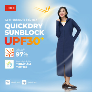 Áo khoác chống nắng nữ dáng dài CANIFA có mũ xẻ tà thắt eo chống 97% tia UV 6OT25S007
