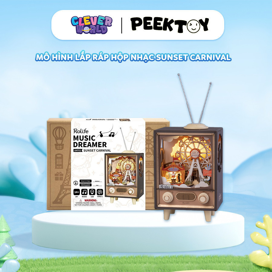 Mô Hình Hộp Nhạc Gỗ DIY Robotime Rolife Sunset Carnival Có Đèn, Đồ Chơi Lắp Ráp Gỗ 3D Clever Box