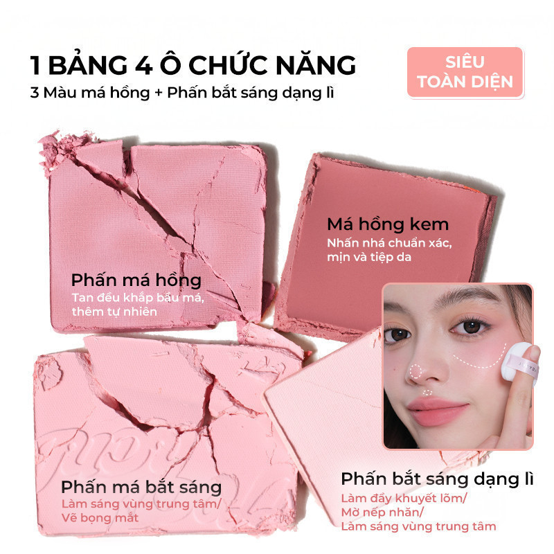 Bảng Phấn Má Hồng Bắt Sáng JUDYDOLL 4 Ô Tông Lì Đa Năng Mềm Mịn Trang Điểm Tự Nhiên Lâu Trôi | BigBuy360 - bigbuy360.vn