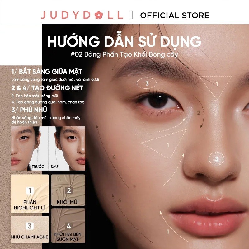 Bảng Phấn Bắt Sáng Tạo Khối Highlight JUDYDOLL 9g Lâu Trôi Lên Màu Chuẩn Tự Nhiên Mịn Màng Hiệu Ứng 3D Bắt Sáng Màu Bóng 4 Trong 1 | BigBuy360 - bigbuy360.vn