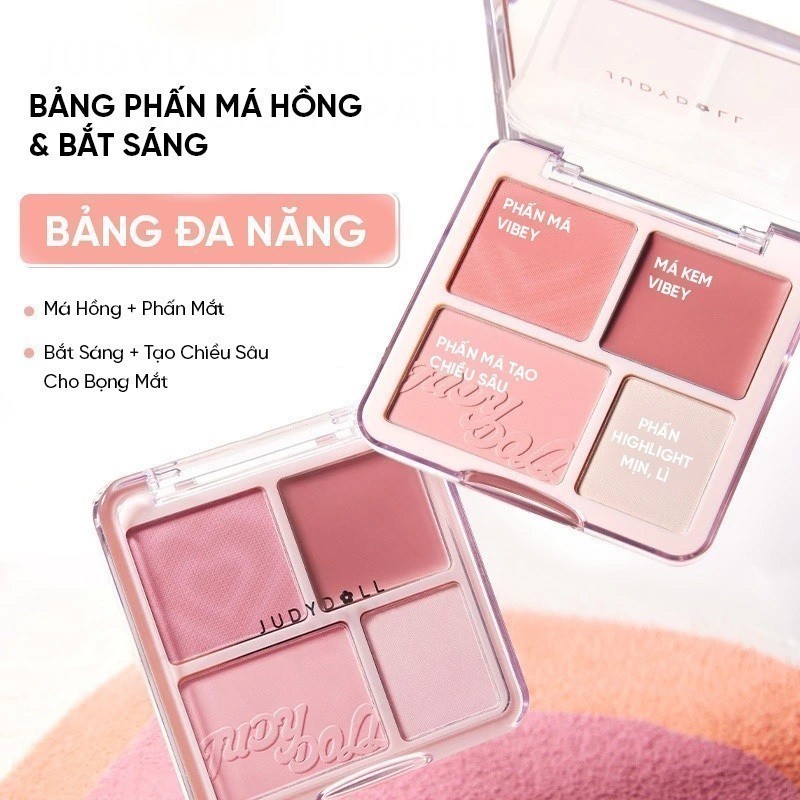 Bảng Phấn Tạo Khối Bắt Sáng 4 Ô JUDYDOLL Highlight & Contour Palette +  Bảng Má Hồng & Bắt Sáng 4 Ô JUDYDOLL Highlight & Blush Palette 9g | BigBuy360 - bigbuy360.vn