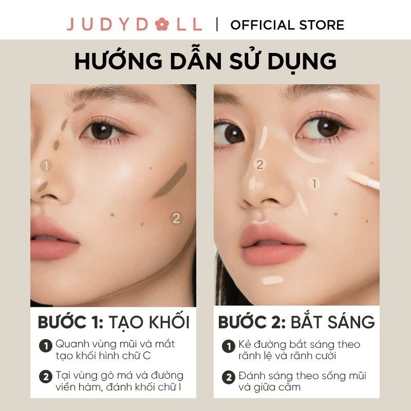 Kem Bắt Sáng & Tạo Khối 2 Đầu JUDYDOLL Liquid Highlighter & Contour Duo Lâu Trôi Dễ Tán Không vón cục Khối kem Triệt sắc 4,8g | BigBuy360 - bigbuy360.vn