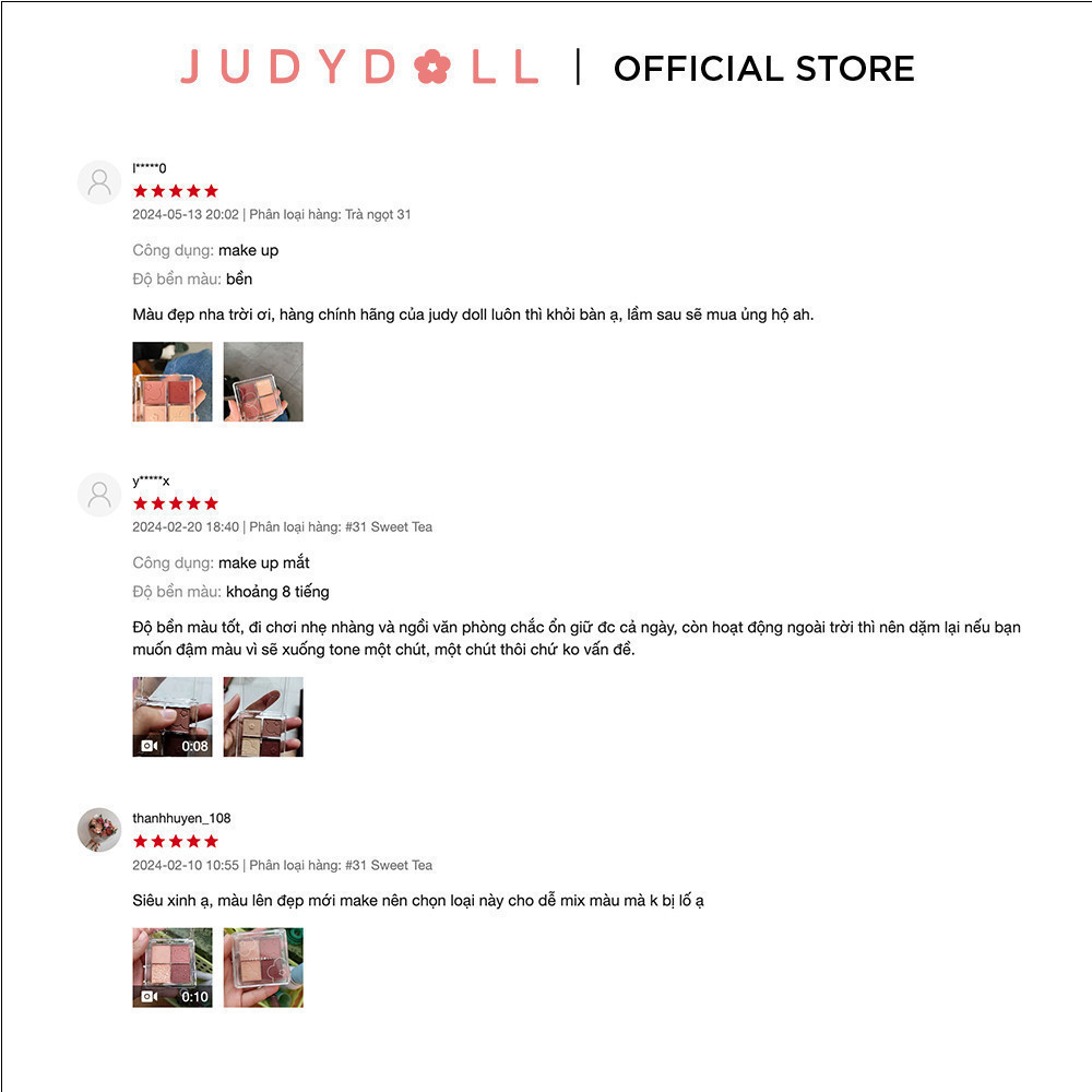 Phấn Mắt 4 Ô JUDYDOLL 4 Shades Eyeshadow Nhũ Lấp Lánh Kèm Màu Lì Dễ Tán Lên Màu Chuẩn Bền Màu Lâu Trôi 5.3g | BigBuy360 - bigbuy360.vn