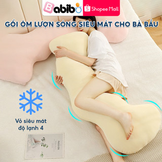 Gối ôm lượn sóng cho bà bầu BABIBO - Vỏ lụa băng lạnh mềm mịn, thoáng khí - Kích thước 35x100cm