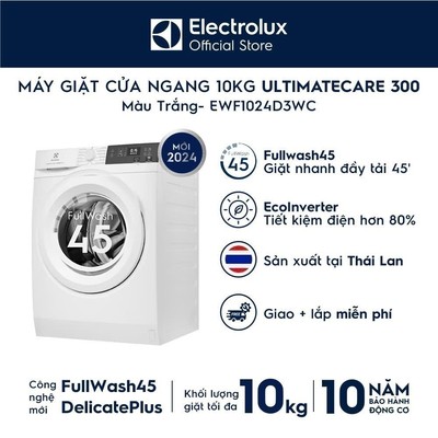 Free giao lắp -Máy giặt cửa ngang 10KG Electrolux S300 EWF1024D3WC - giặt đẩy tải 45 phút, diệt khuẩn, EcoInverter